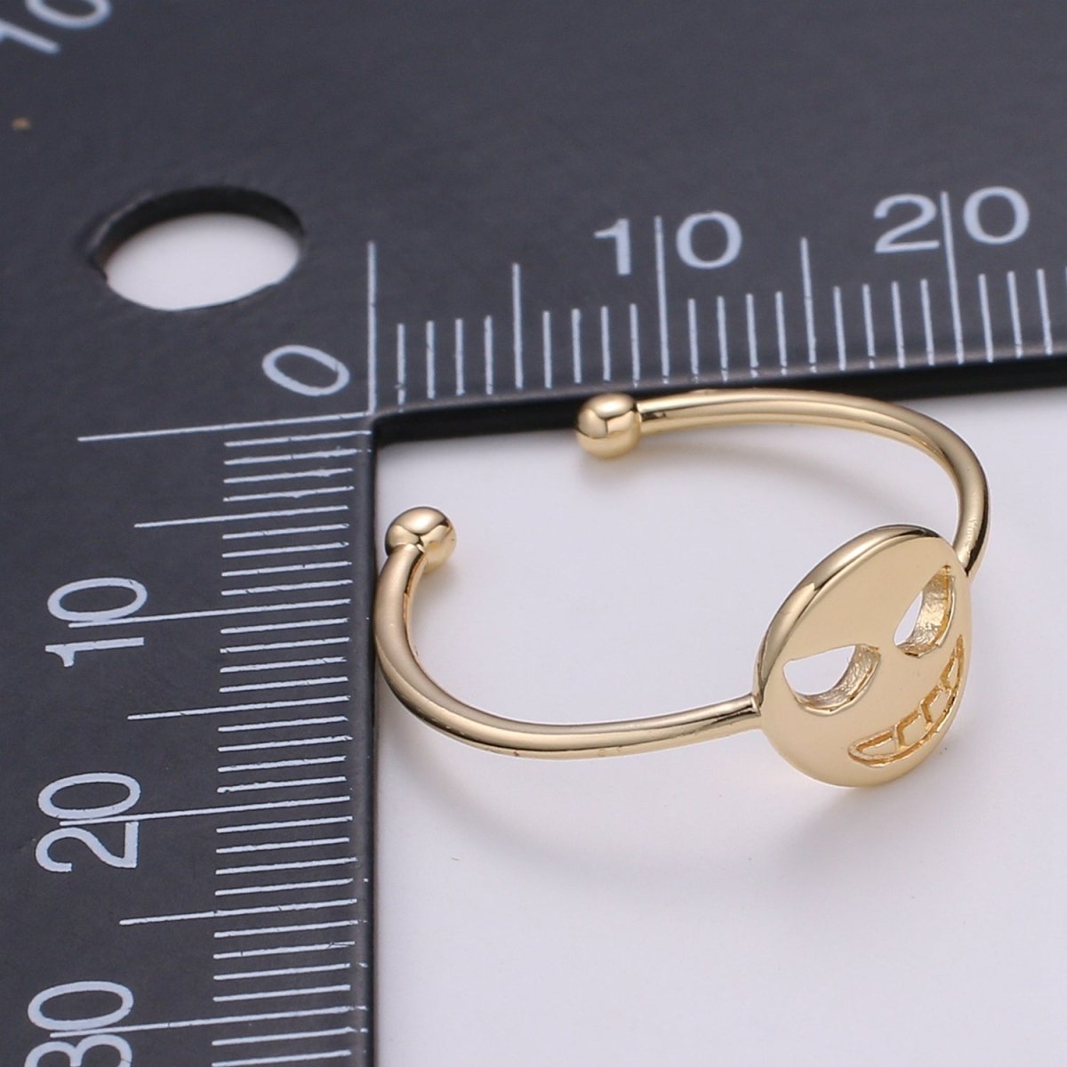 Mask 18k Gold Ring, Adjustable Gold Curb Ring, Simple Round Ring, Halloween Ring R-260