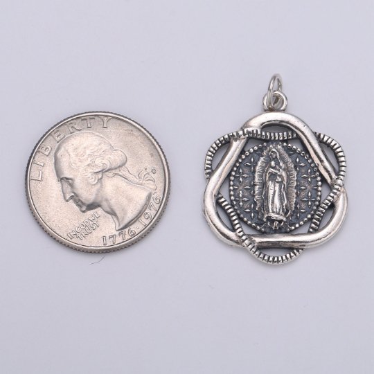 Medallion Pendant 925 Sterling Silver Virgin Mary Charm, Round Disc Charm Religious Charm for Necklace Bracelet Earring, Mother Mariah Charm, SL-HJ-68