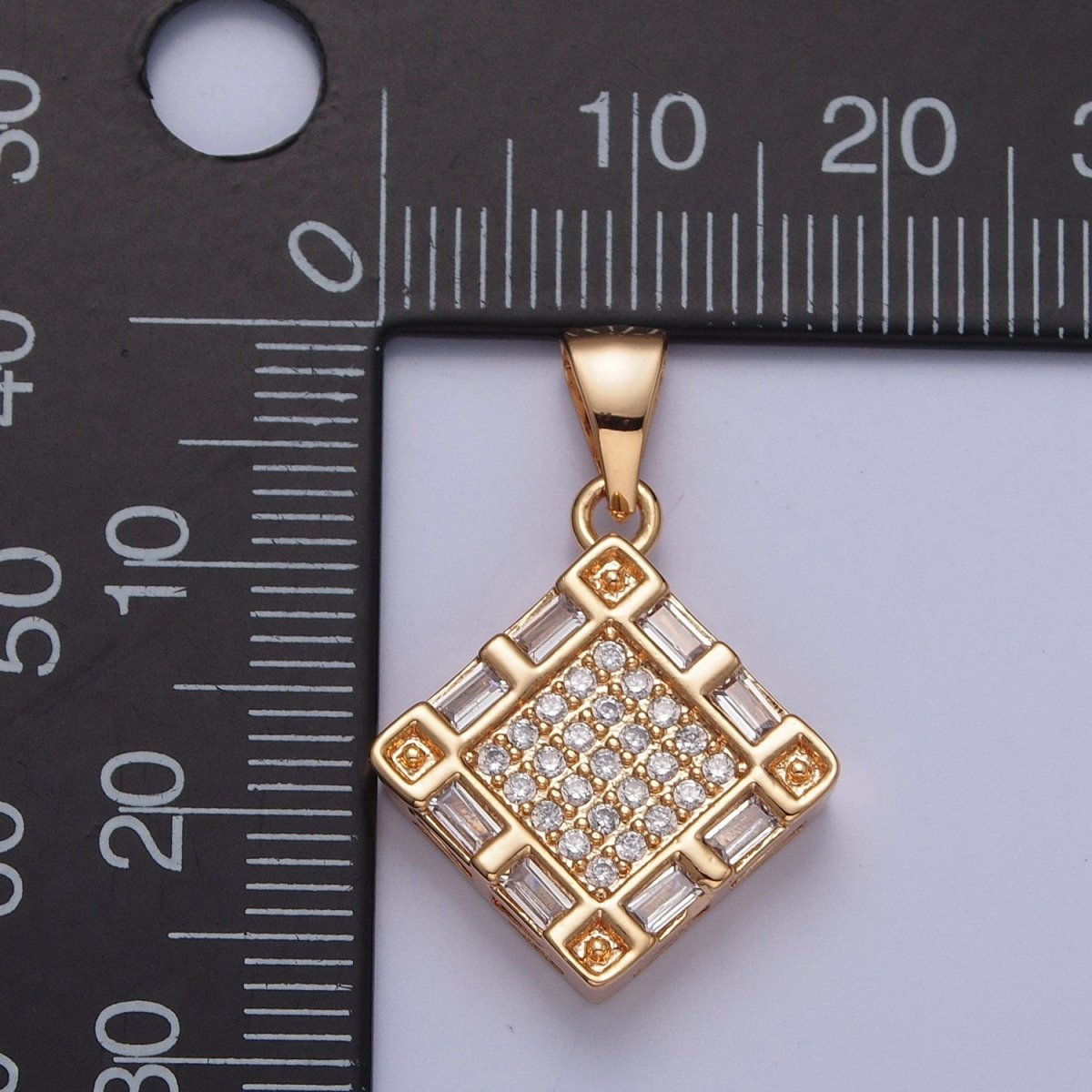 Micro Pave & Baguette Rhombus Pendant For Necklace Making X-370