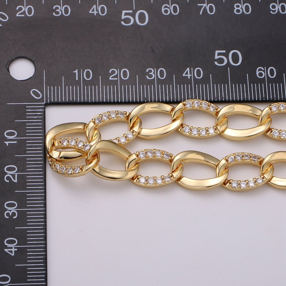 Micro Pave Chain, 24K Gold Filled Curb Chain Thick CZ Chain By Yard, 15.2X10.4mm For Bracelet Necklace Making Supply | WA-1406 Clearance Pricing