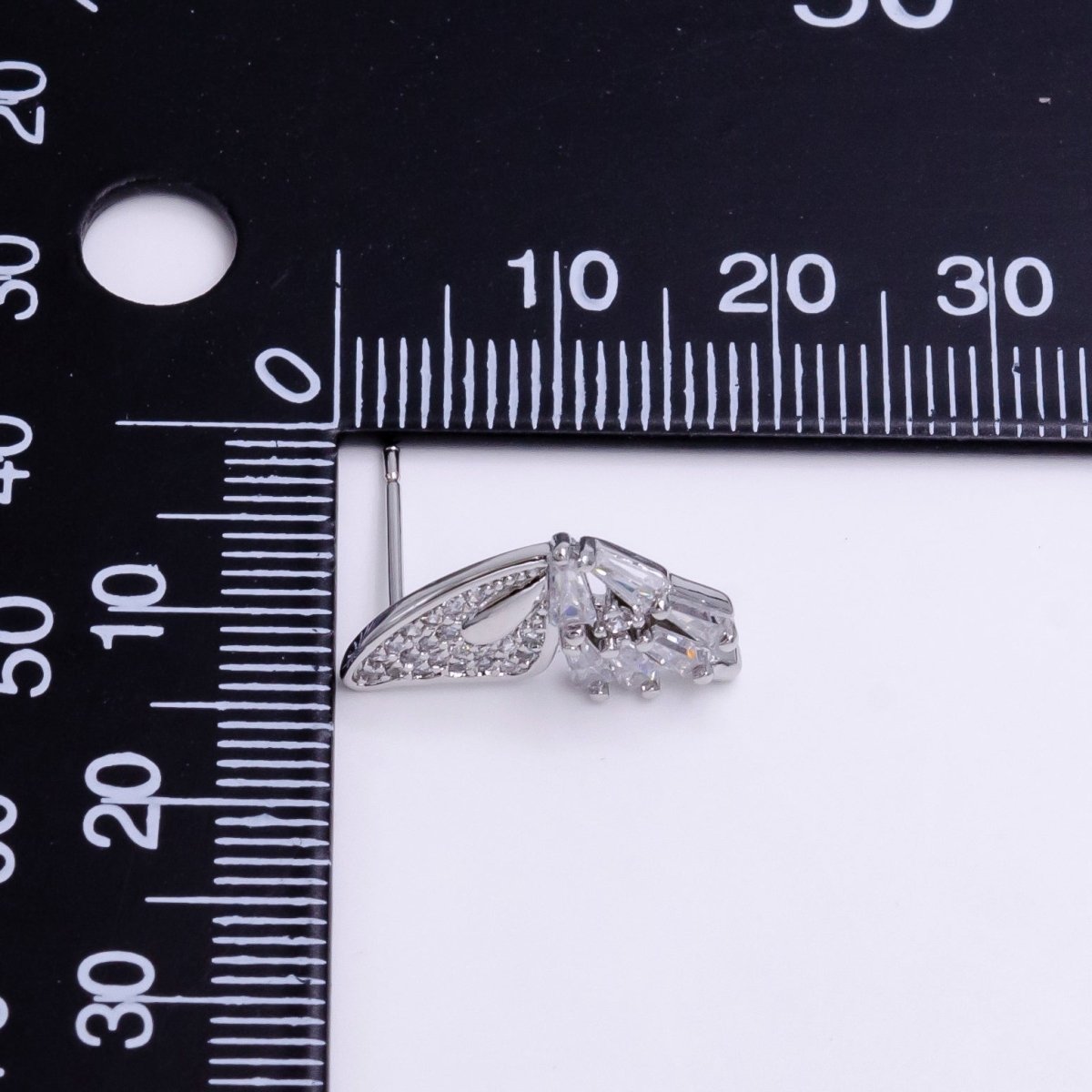 Micro Pave Clear CZ Butterfly Mariposa Baguette Silver Stud Earrings | AE-765