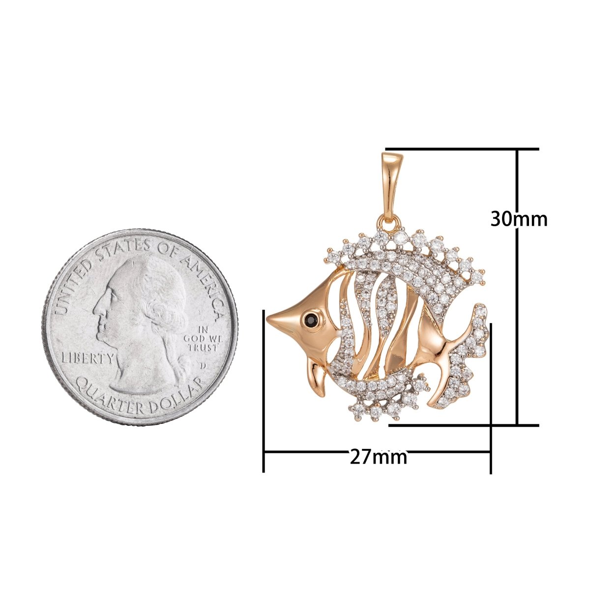 Micro Pave Clown Fish Pendant in 18K Gold Filled Charm Cubic Fish Charm Animal Pendant Jewelry for Necklace Component I-253