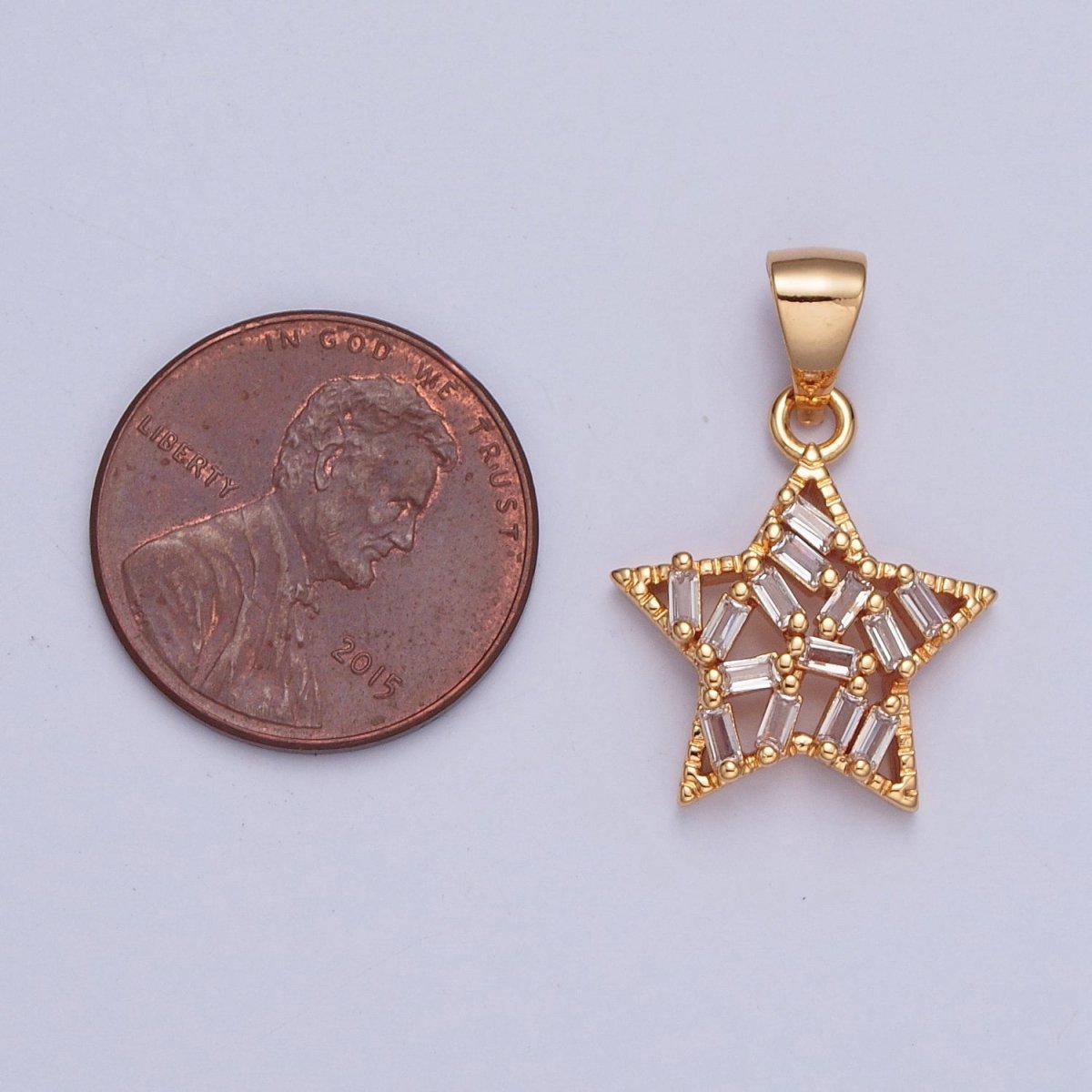 Micro Pave Dainty Baguette Pendant, Celestial Star Charm For Jewelry Making X-362