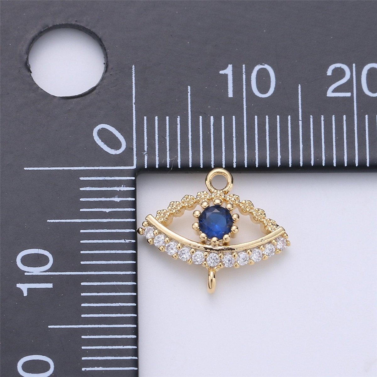 Micro Pave Evil Eye Connector 12x14mm, 2 open loops (1.5mm), Nickel free, 16K gold Filled Cubic zirconia, Evil eye charm F-302