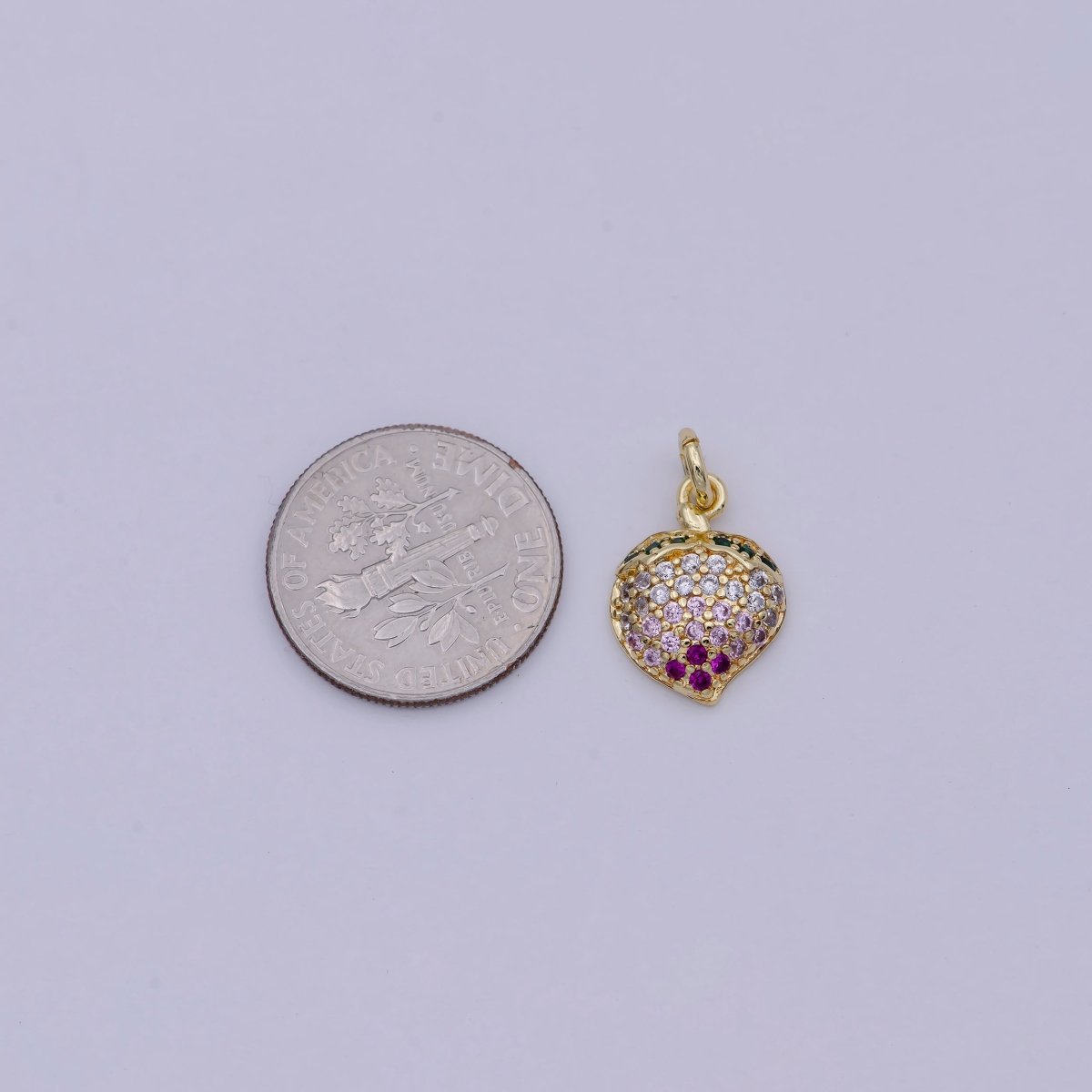 Micro Pave Fruit Charm Dainty Gold Peach Charm Necklace, Peach Charm, Fruit Charm, Foodie Gift, Food Charm for Bracelet Earring Component E-545