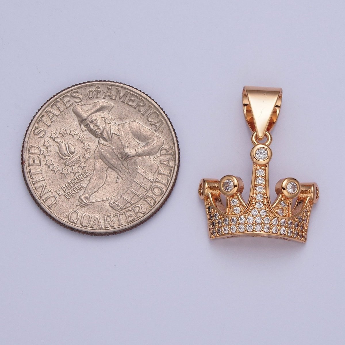 Micro Pave Gold Clear CZ Cubic Zirconia Royalty Crown Pendant For Jewelry Making Component X-379