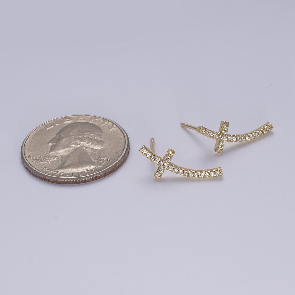 Micro Pave Gold Cross Stud Earring T-293