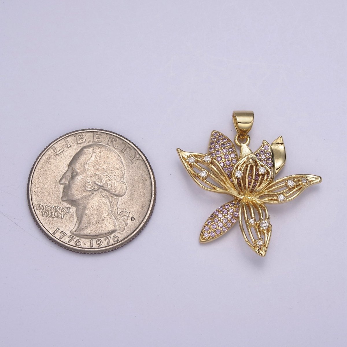 Micro Pave Gold Flower Pendant H-918