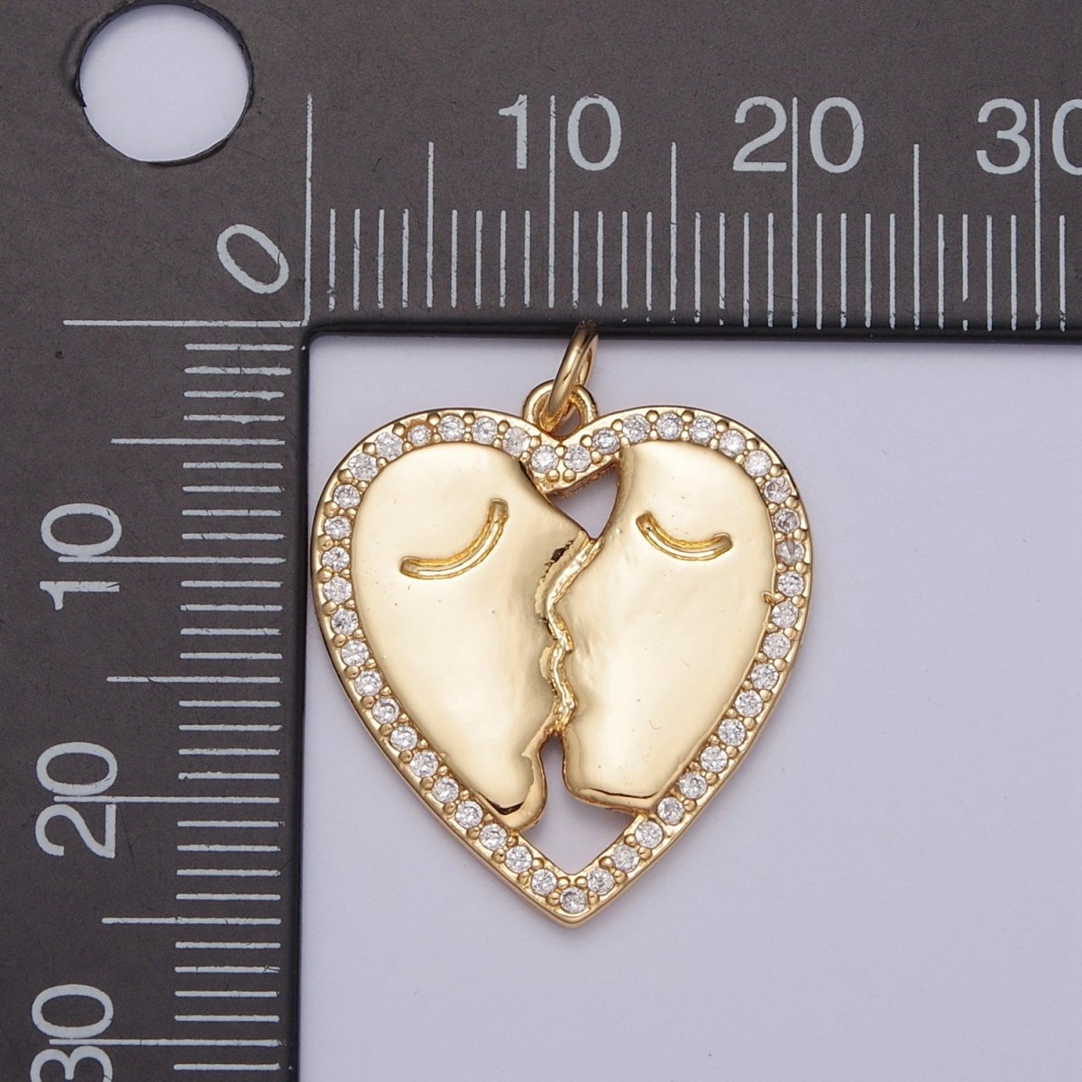 Micro Pave Gold Heart, Lovers Couple Charm For Jewelry Making X-128
