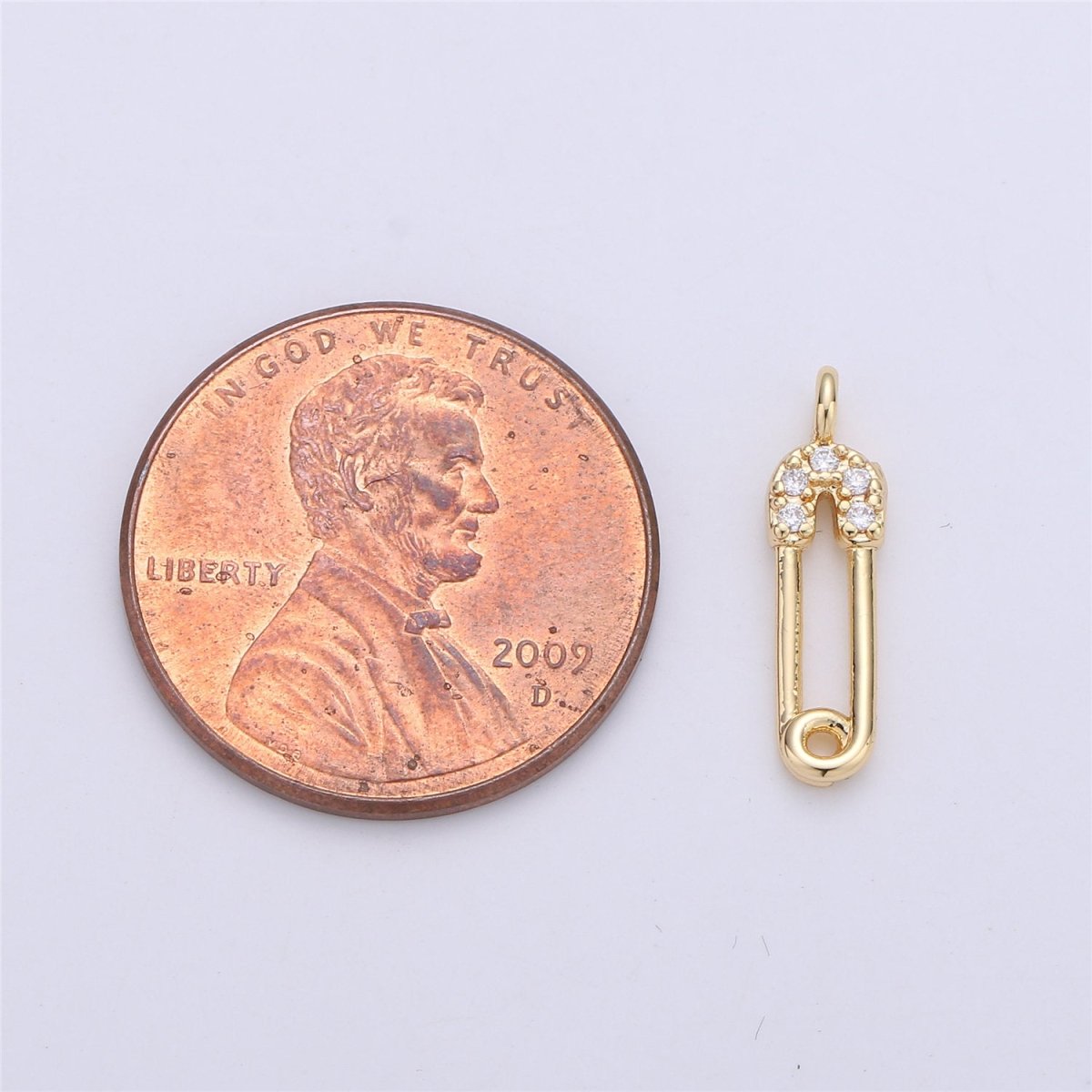 Micro Pave Gold Safety Pin Charms, Cubic Zirconia Charm for Necklace Bracelet Earring Charm, Pin, 16x4mm | C-664
