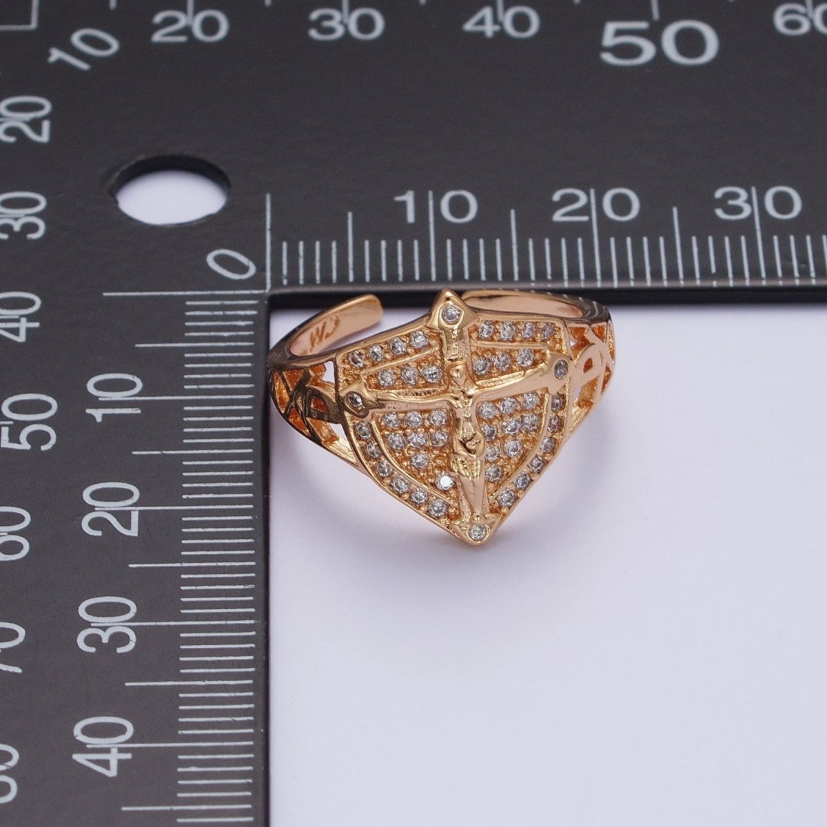 Micro Pave Gold Vintage Crucifix Ring Jesus in the Cross for Religious Jewelry O-1991