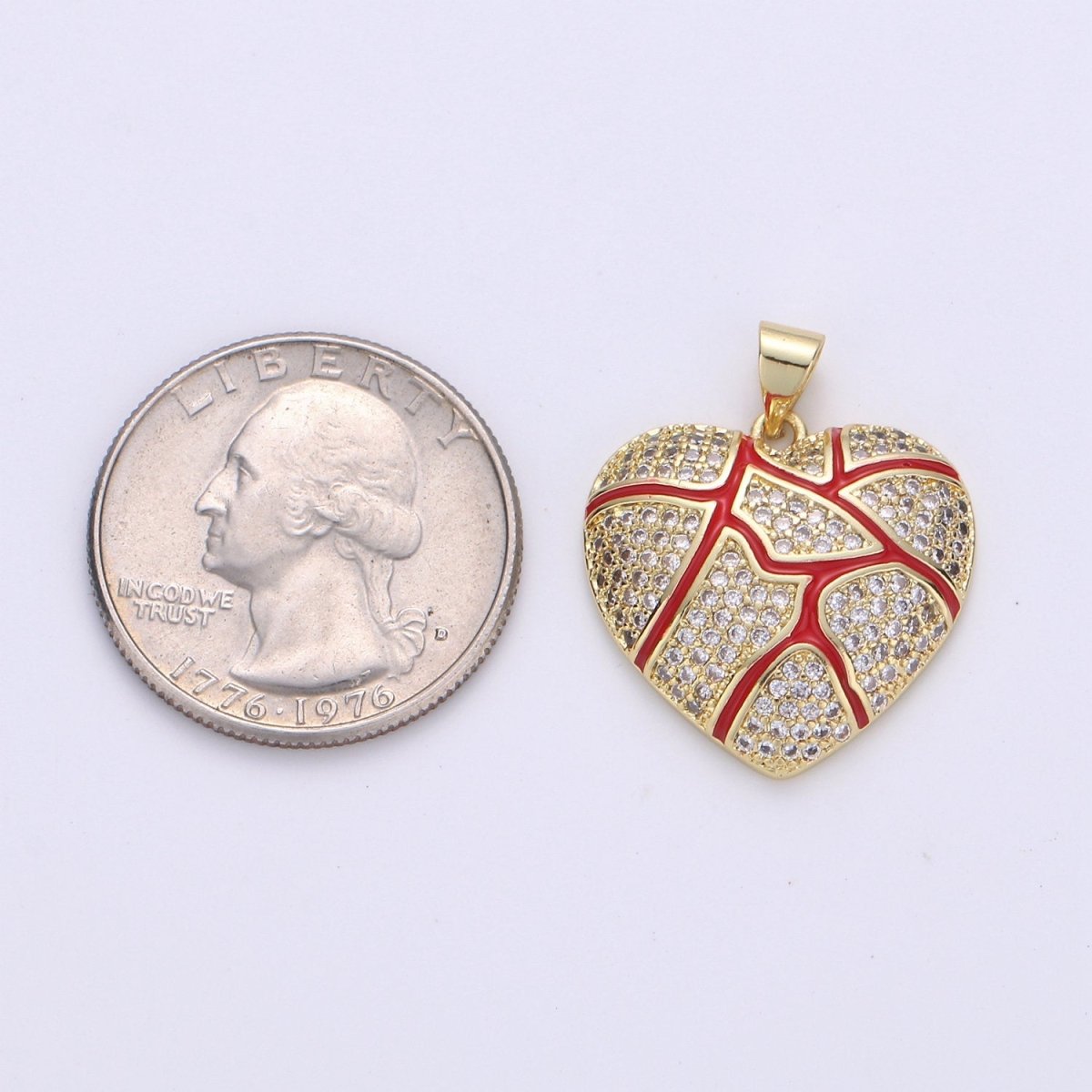 Micro Pave Heart Charm Red Heart Human Pendant D-086