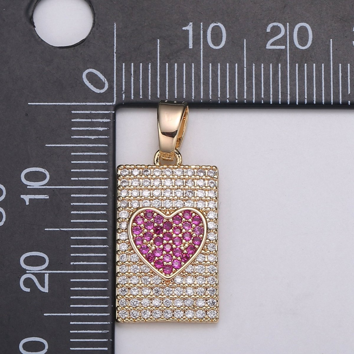 Micro Pave Heart Pendant Dainty Charm, Rose Gold Heart Charm Star Tag Pendant Jewelry Making Supply 18K Gold Findings, J-283