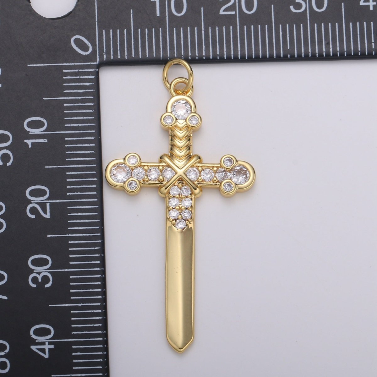 Micro Pave Knight Sword Pendant 14k Gold Fill Sword Charm for Necklace Earring DIY Jewelry Making Accessories E-213