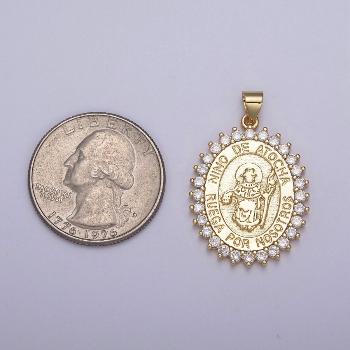 Micro Pave Nino De Atocha Religious Medal Oval Religious Medallion Pendant Santo Jewelry H-894