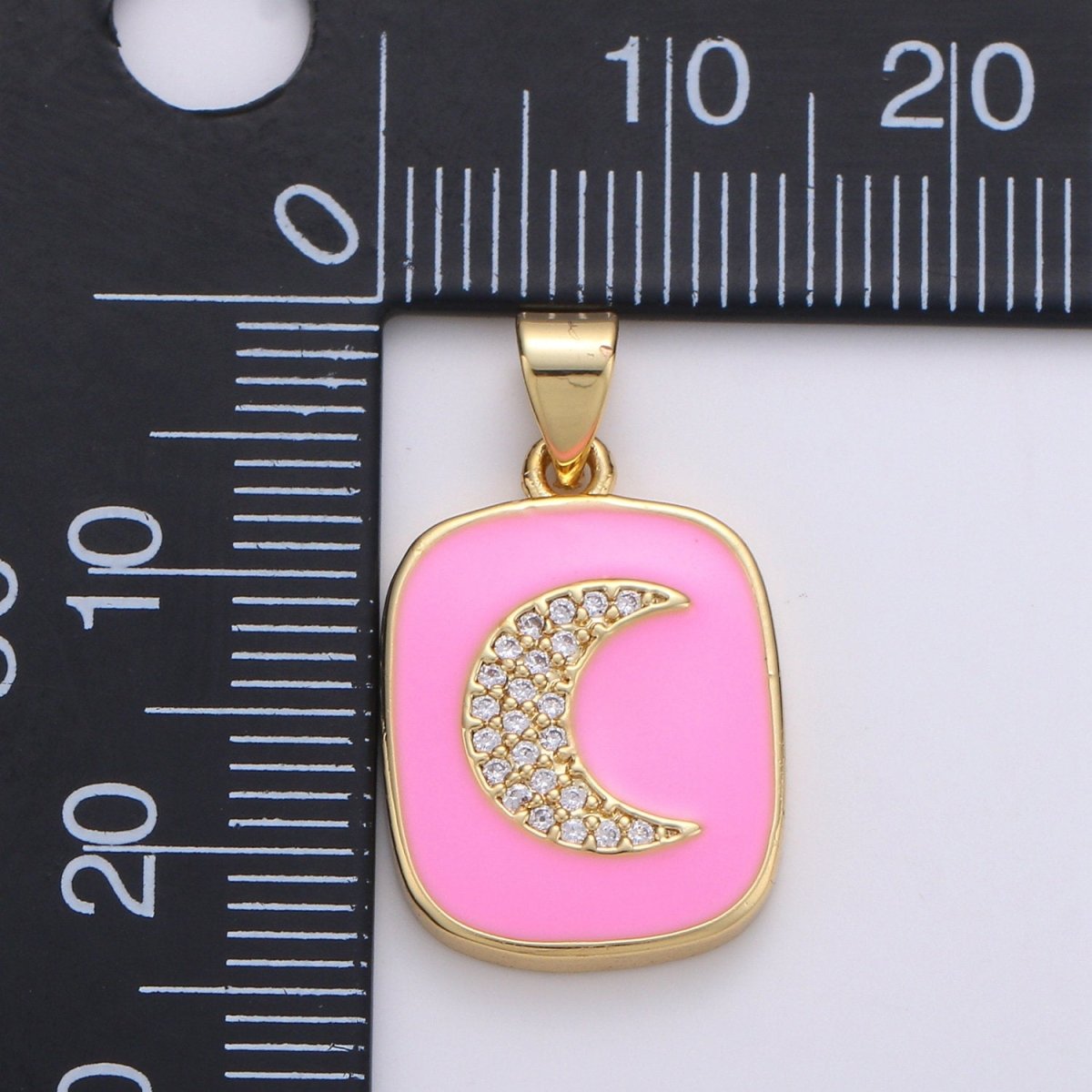 Micro Pave Pink Enamel Moon Charm Pendant, Enamel Crescent moon Pendant, 14K gold Filled Celestial Charm Pastel Pendant Necklace Bracelet J-044,J-045
