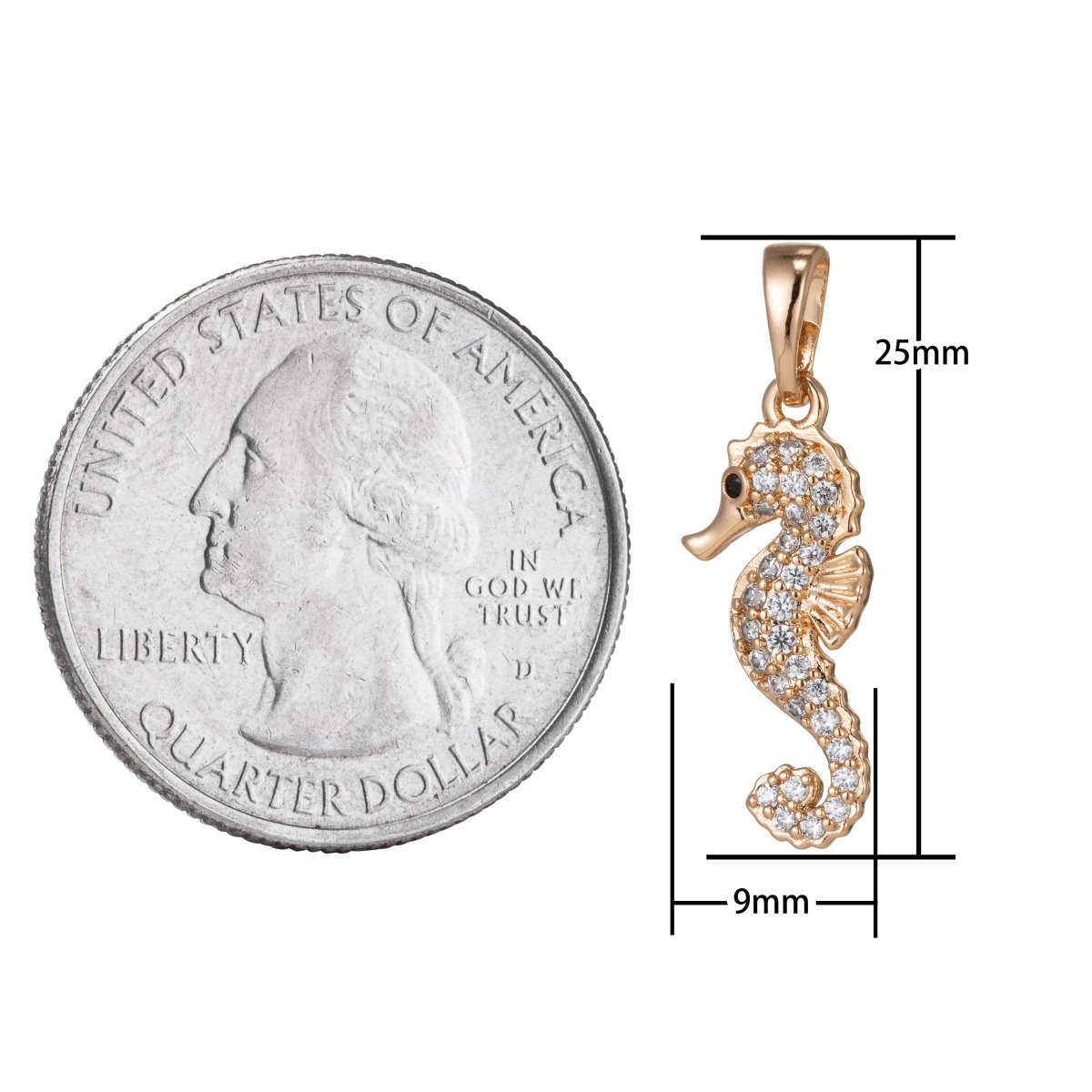Micro Pave Seahorse Charm in 18k Gold Filled D-153