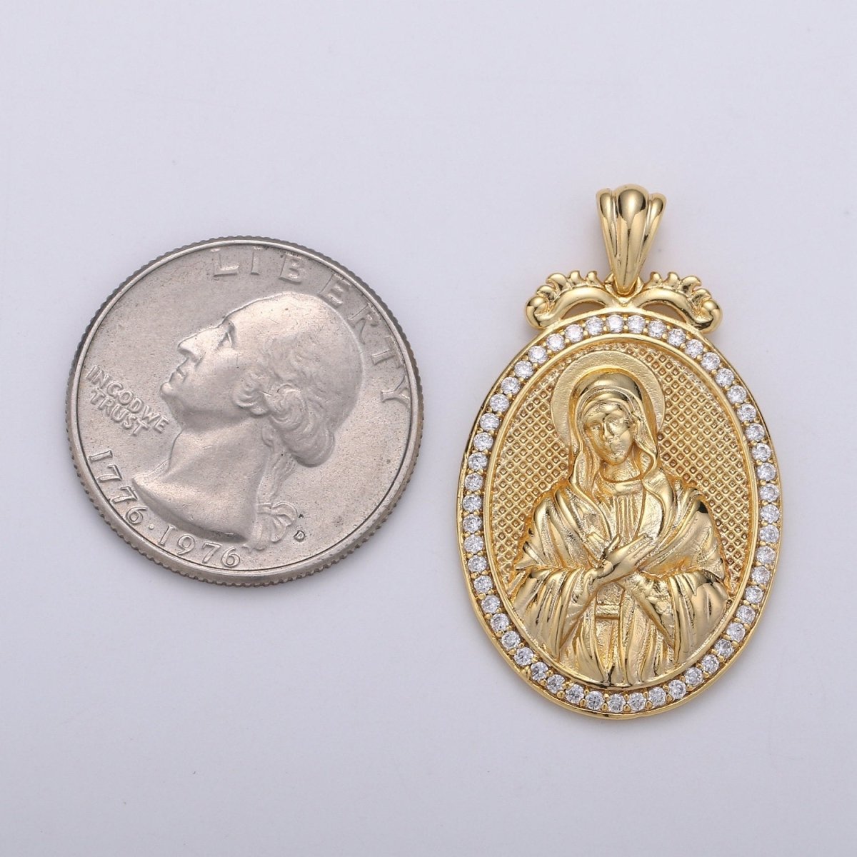 Micro Pave Virgin Mary Pendant Holly Mary 14K Gold Filled Charm Religious medallion, oval pendant, Mother Maria, religious jewelry J-120
