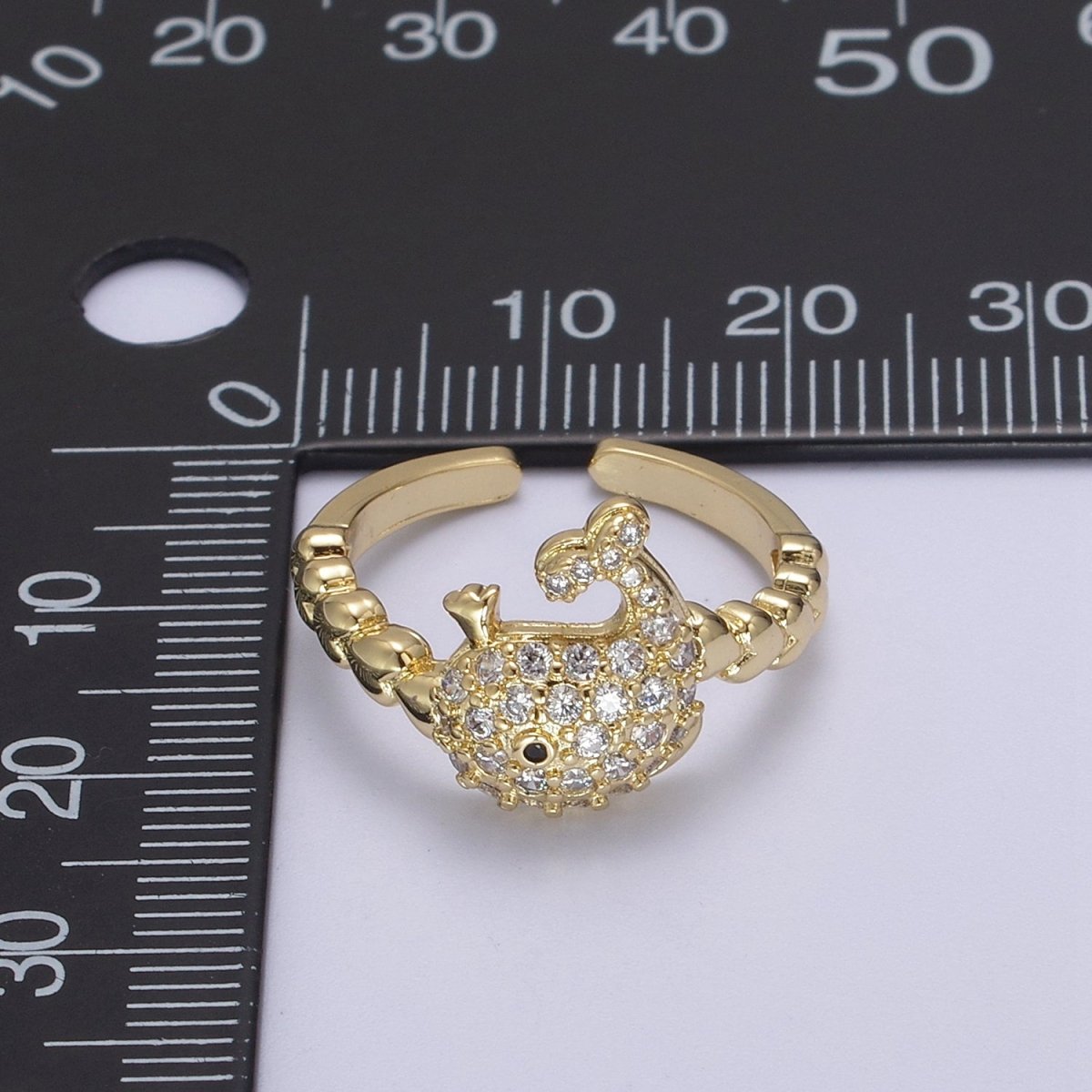 Micro Pave Whale Ring, Heart Textured Gold Adjustable Band Ring, 24K Gold Filled Nature Ocean Wildlife Under The Sea Ring U-439