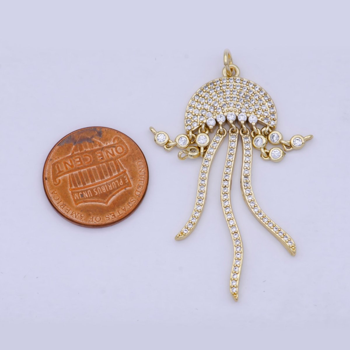 Micro Paved Clear CZ Gold Jelly Fish Sea Oceanlife Beach-Inspired Charm Jewelry AG-086