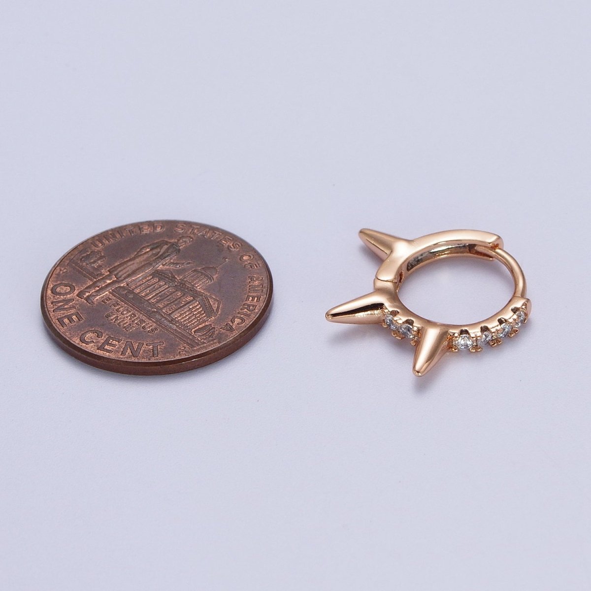 Micro Paved CZ 13mm Spike Teeth Huggie Hoop Pinky Gold Earrings P-497