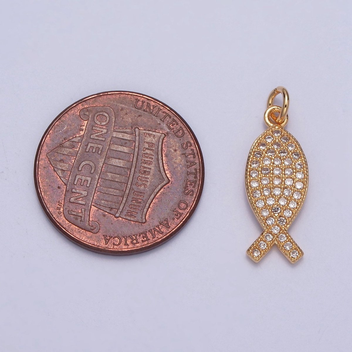 Micro Paved CZ Fish Outline Gold Charm For Ocean Lake Jewelry Making | X-239