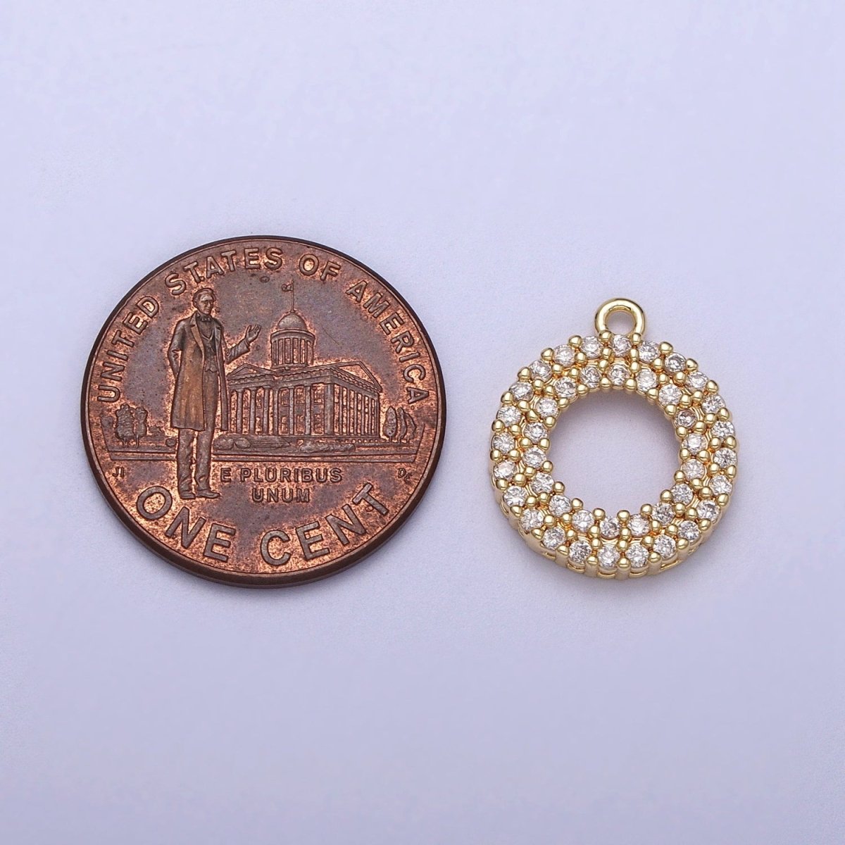 Micro Paved CZ Open Round Donut Gold Charm E-511