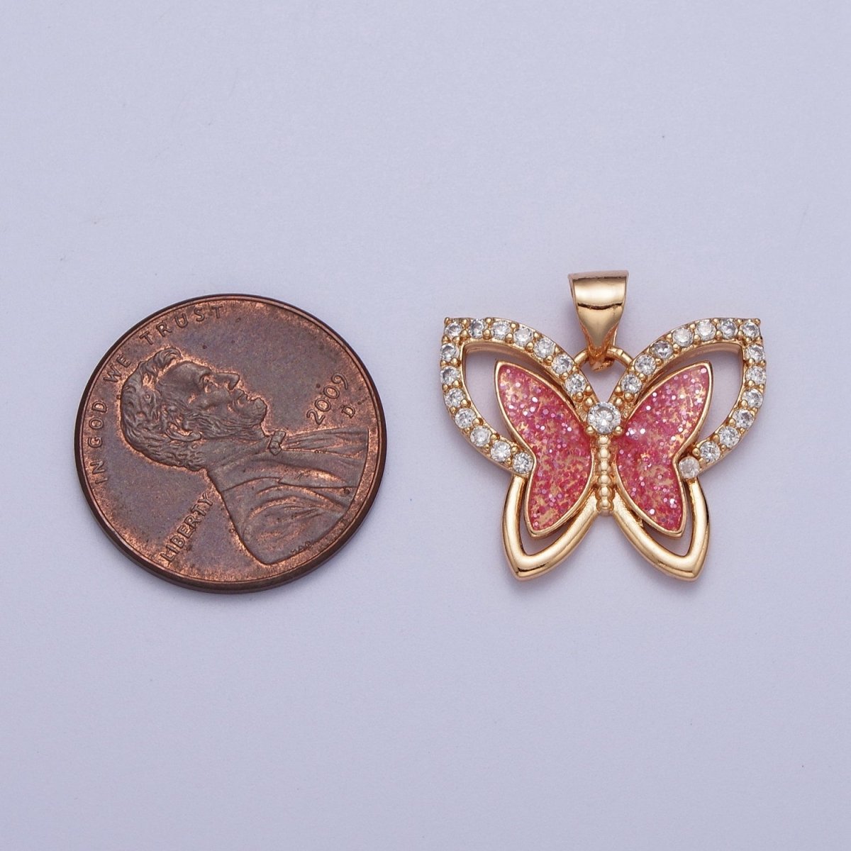 Micro Paved CZ Sparkly Pink Butterfly Mariposa Pendant For Jewelry Making | X-683