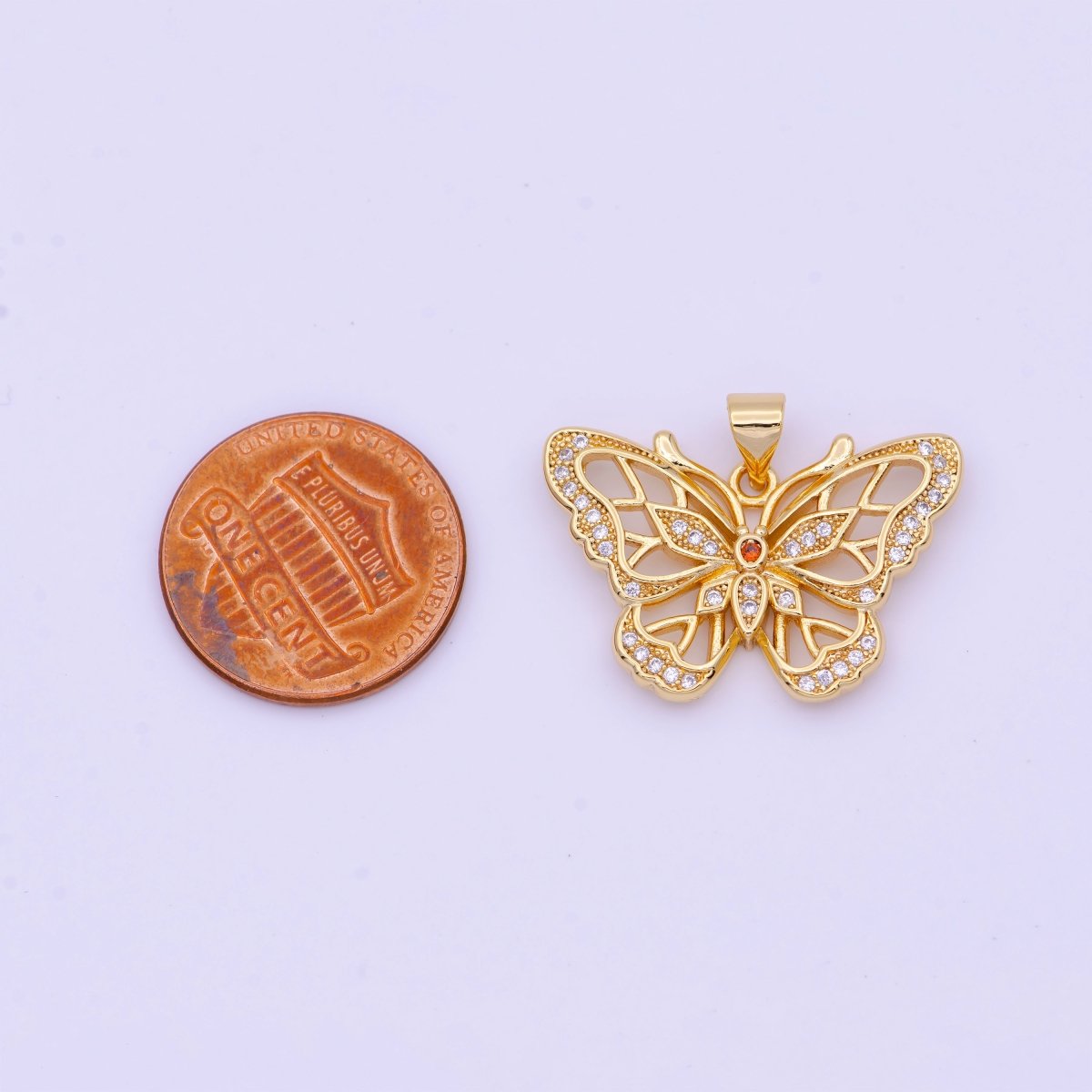 Micro Paved Open Butterfly Mariposa Gold Pendant H-670