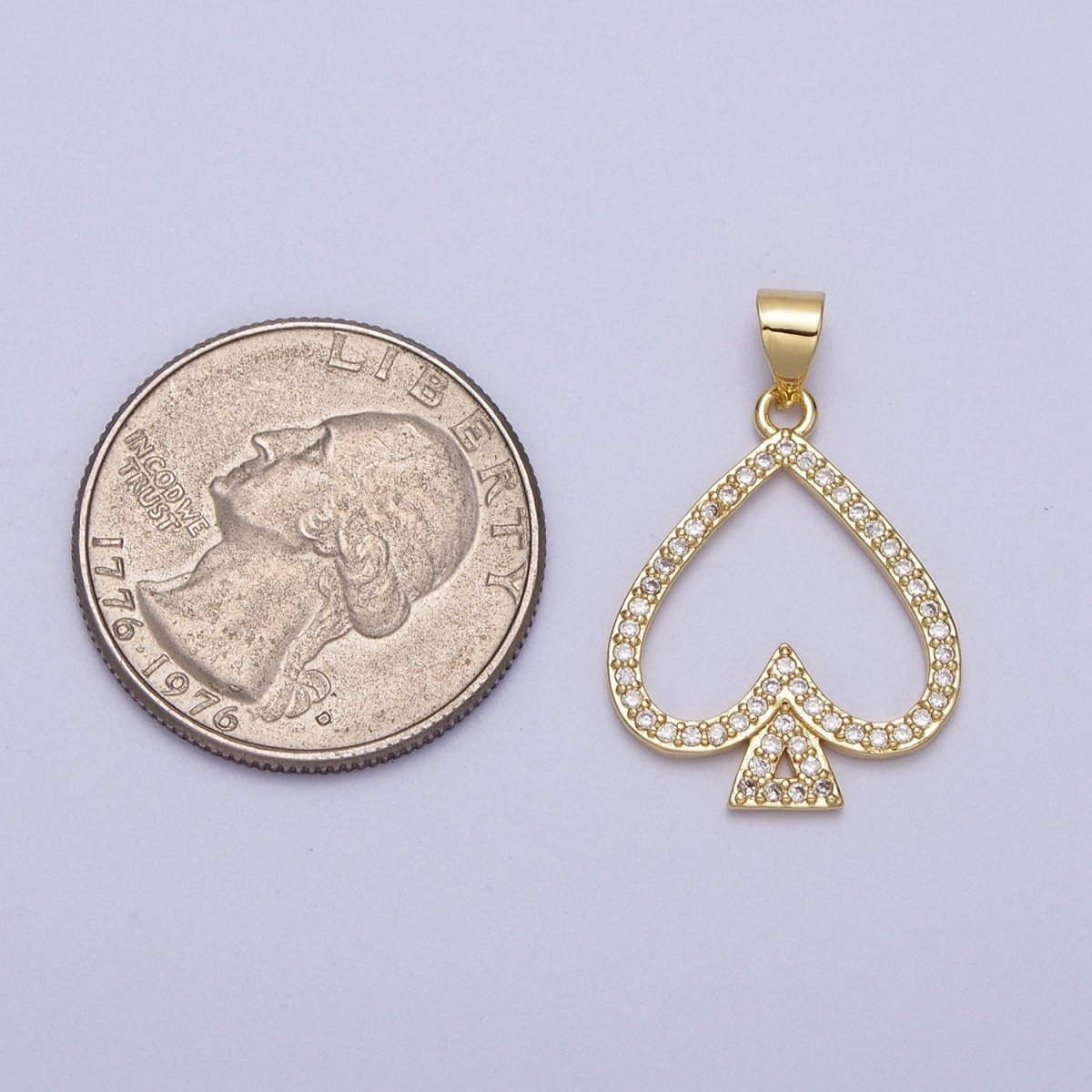 Micro Paved Open Spade Card Gold Pendant H-259
