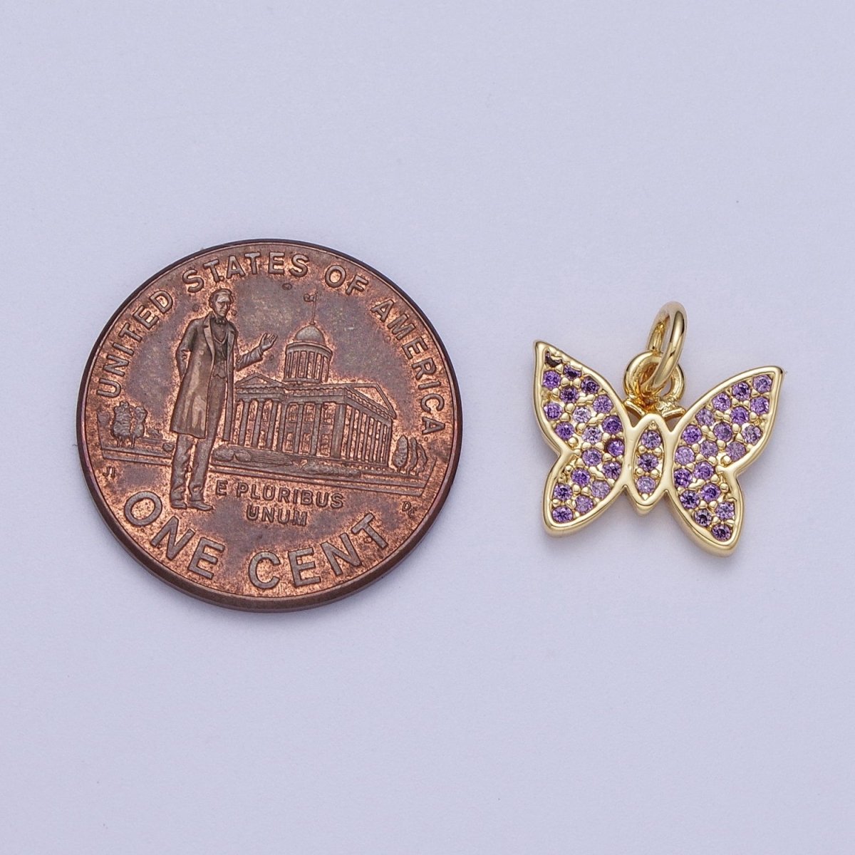 Mini 14K Gold Filled Butterfly Mariposa Micro Paved Purple CZ Cubic Zirconia | N-345