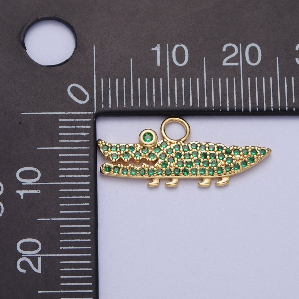 Mini 14K Gold Filled Green Crocodile Alligator Green Micro Paved CZ Charm | N-231