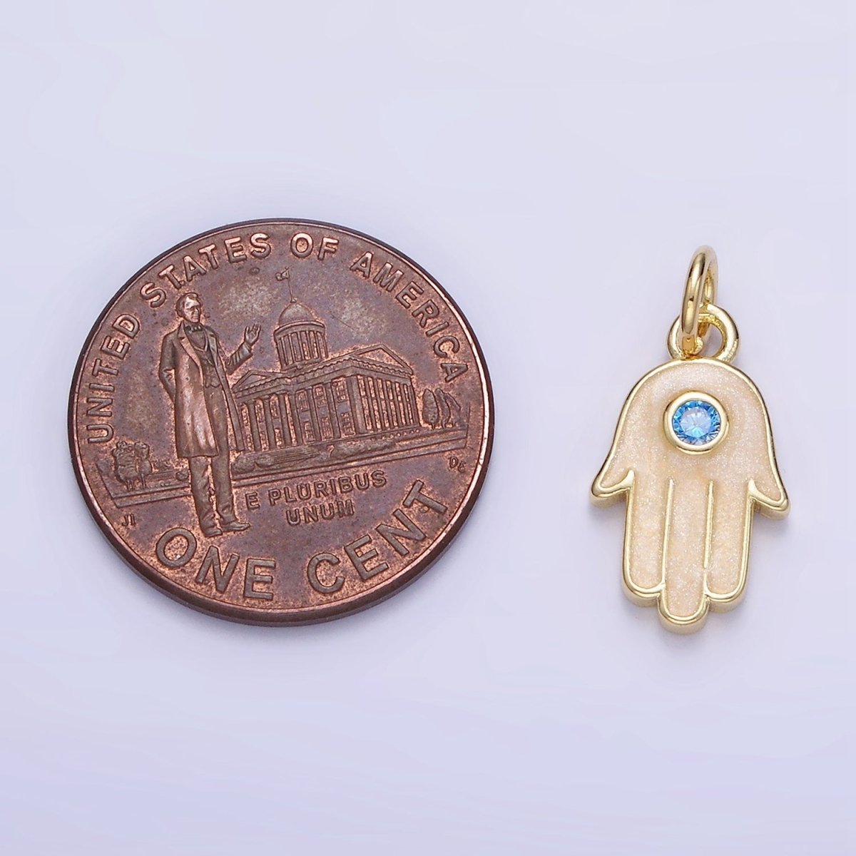 Mini 14K Gold Filled Hamsa Hand Blue CZ Enamel Hand Charm | W506