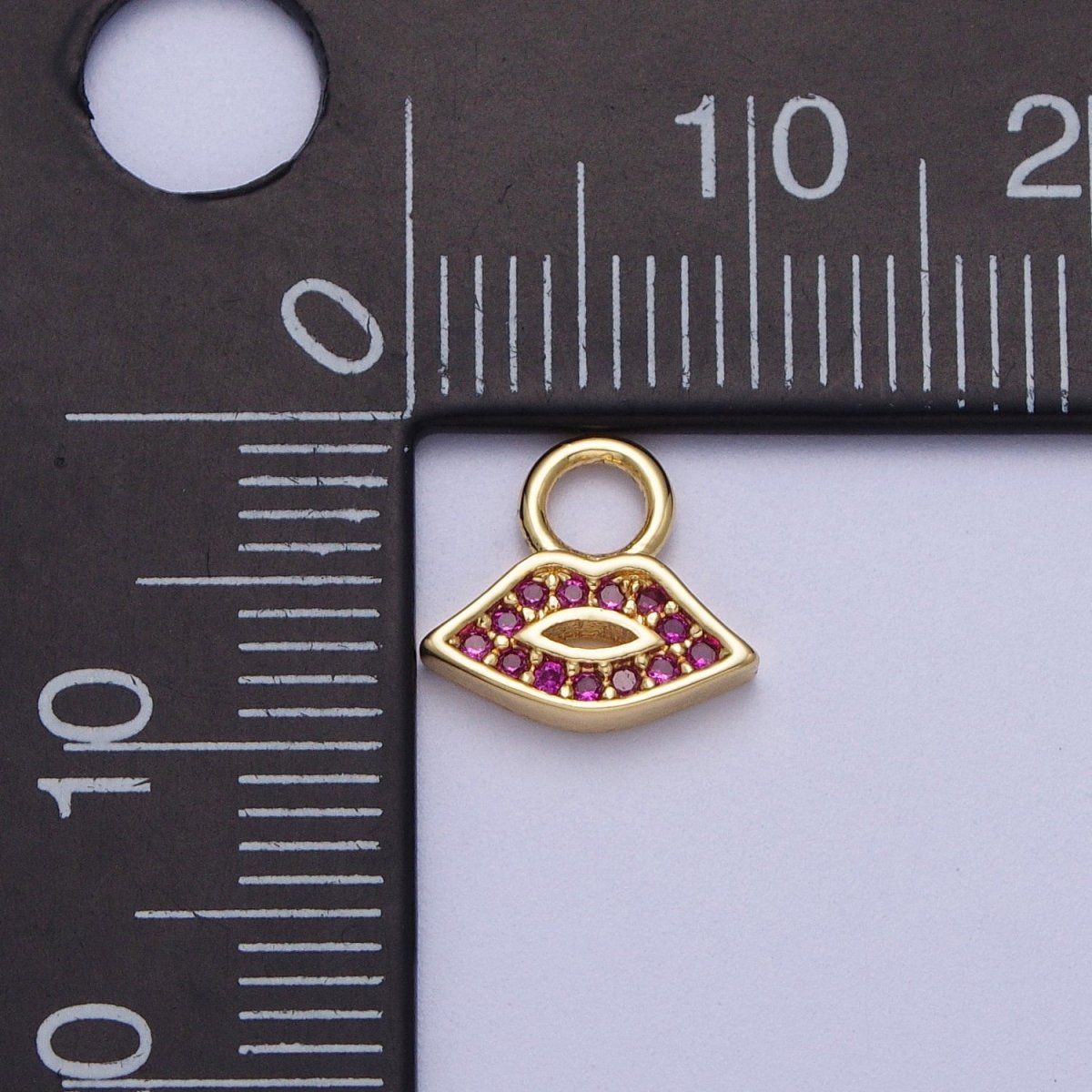 Mini 14k Gold Filled Lip Charm Hot Pink CZ Kiss Charm Earring Bracelet Necklace Jewelry N-233
