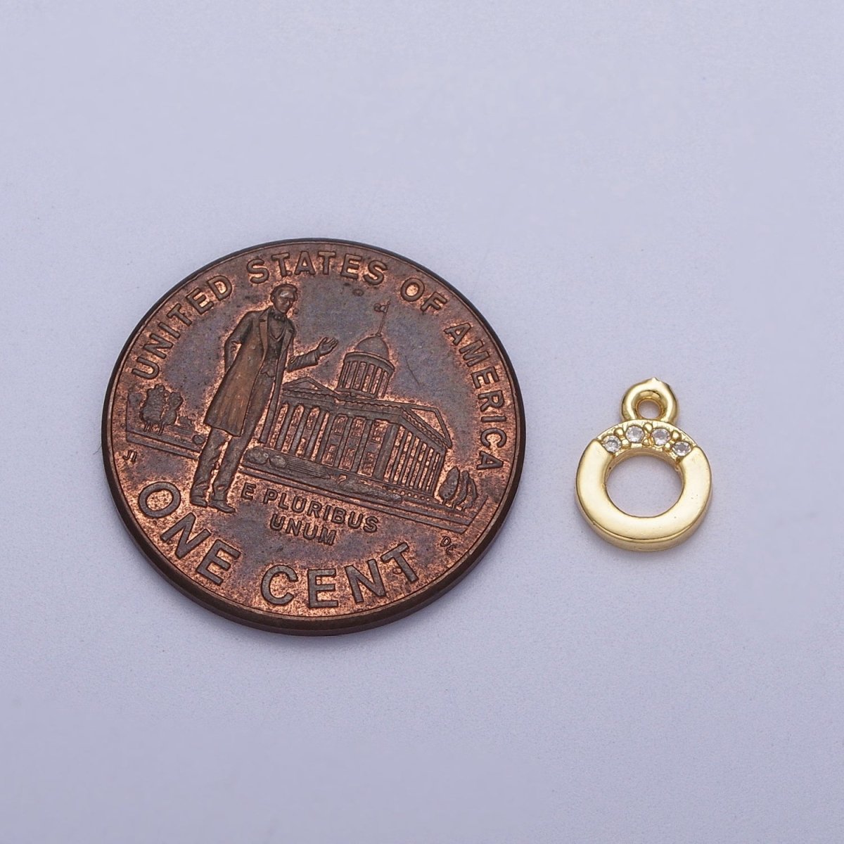 Mini 6mm Round Open Clear Micro Paved CZ Gold Charm | C-856