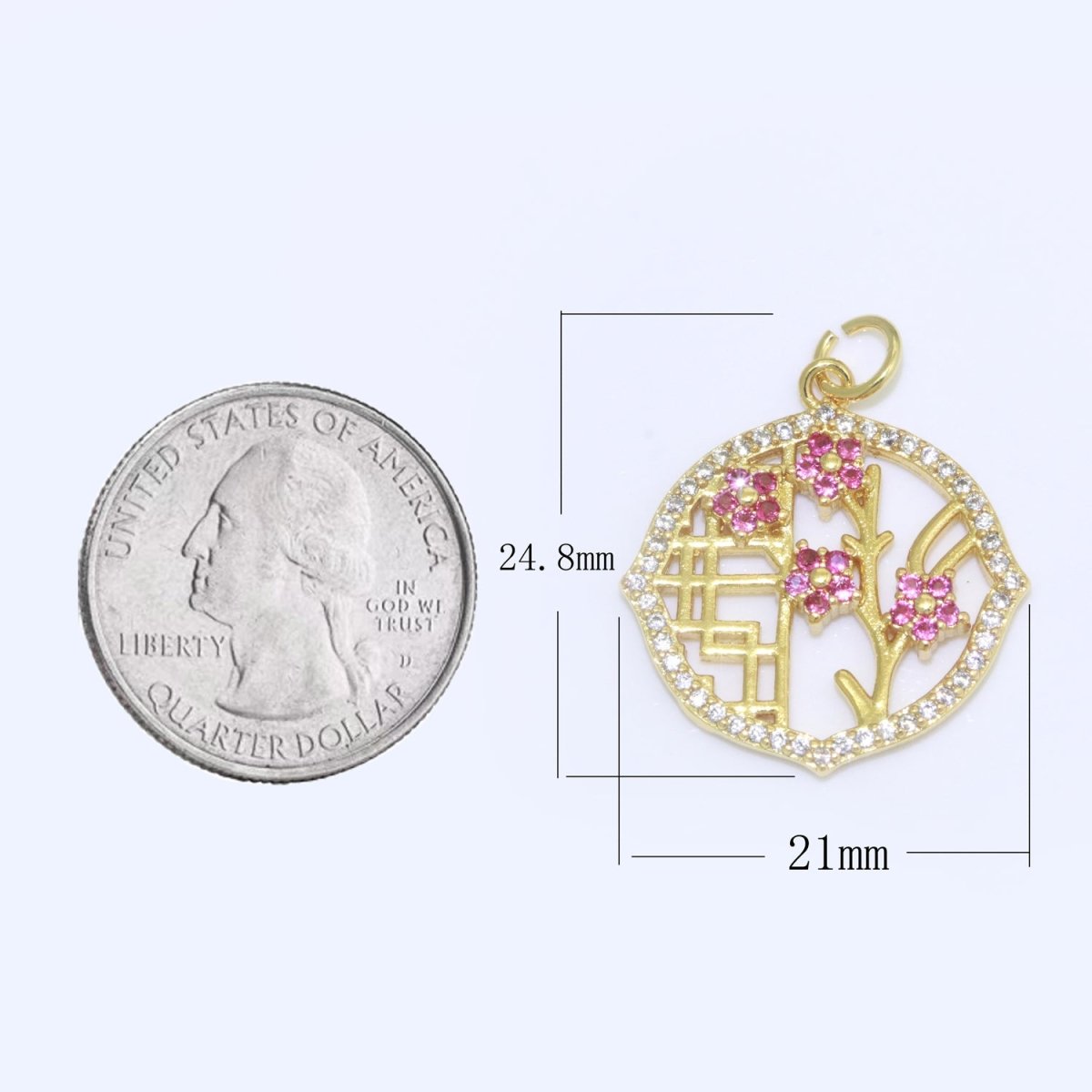 Mini Cherry Blossom Charm Pink Flower Charm for Minimalist Jewelry M-694