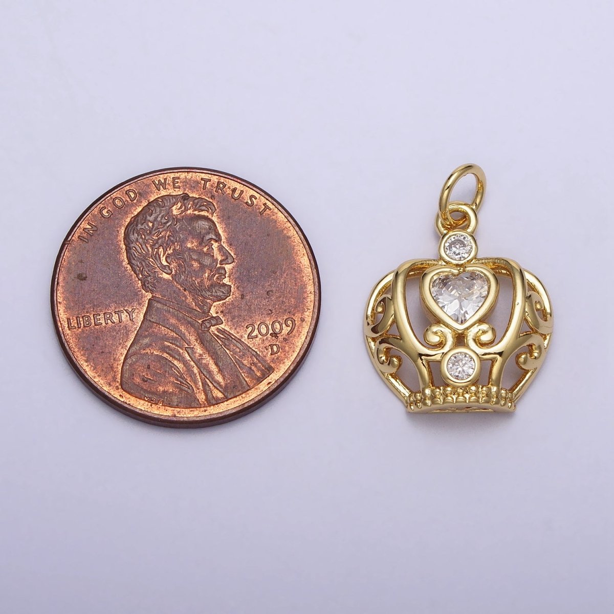 Mini Clear Heart CZ Crown Gold Add-On Charm | AC216