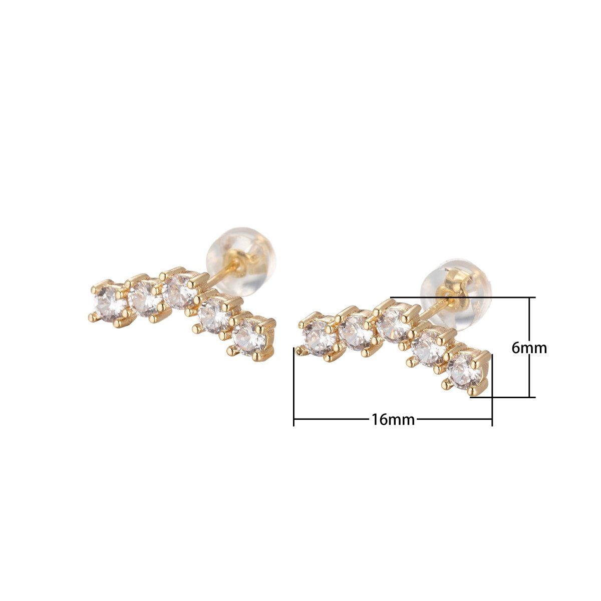 Mini Connected Crystal String Studs Earring CZ Crystal Stones Lining on Daily Wear Earring Jewelry P-196
