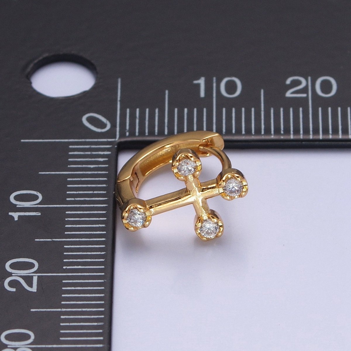Mini Cross Huggie Earring 13mm Hoop Earring T-397