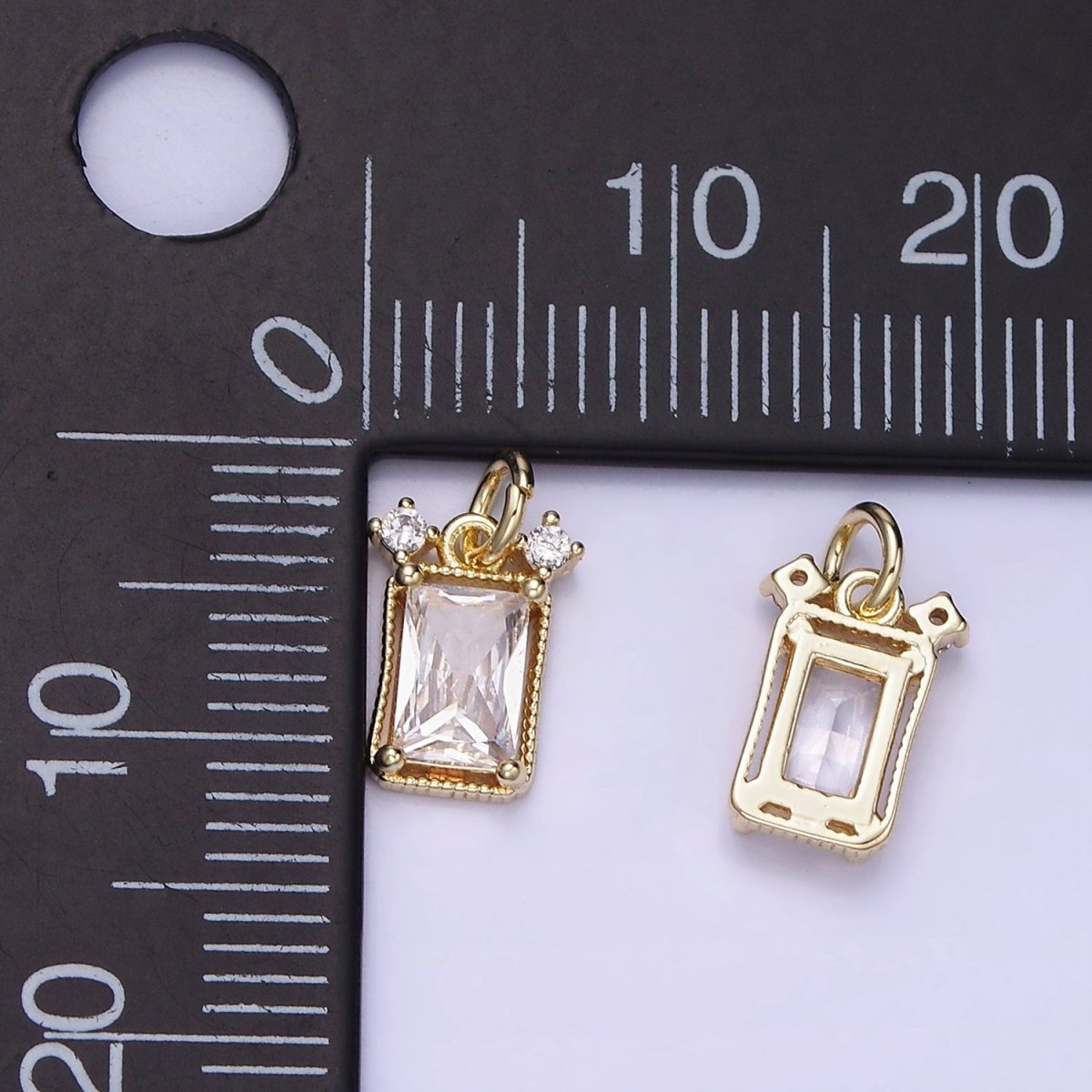 Mini Emerald Cut Charm CZ gold filled set with cubic zirconia accent | AG667