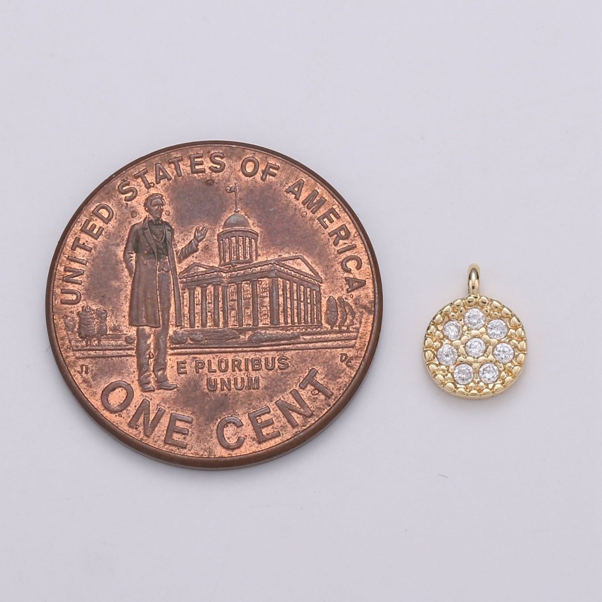 Mini Geometric Charm 18K Gold Filled Round Disc Pendant, Micro Pave CZ Dainty Pave Disc Charm, Cubic Zirconia, D-877