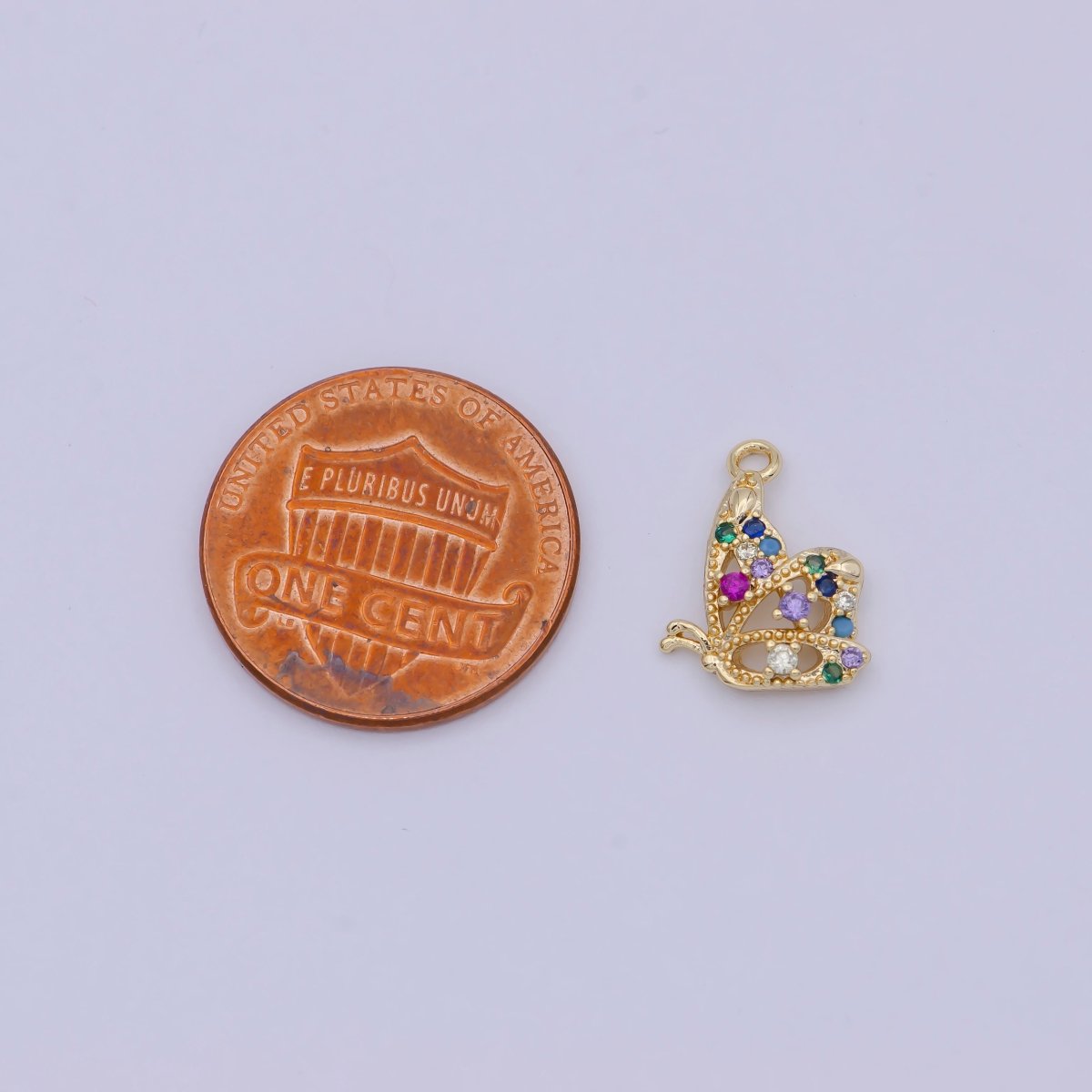 Mini Gold Butterfly Charm with Multi Color Cubic Zirconia Stone N-922