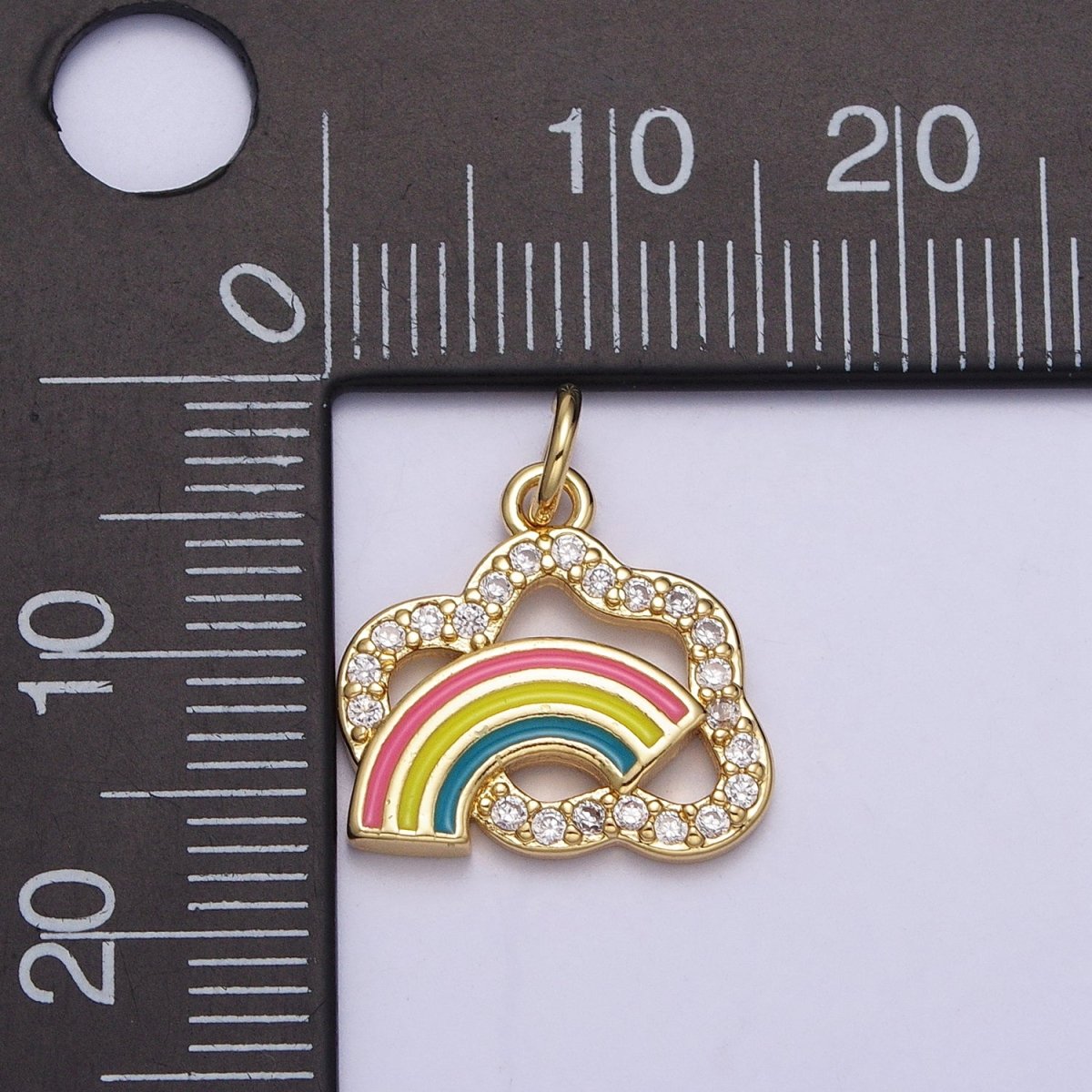 Mini Gold Rainbow Charm Enamel Rainbow Cloud Micro Pave Pendant AC585