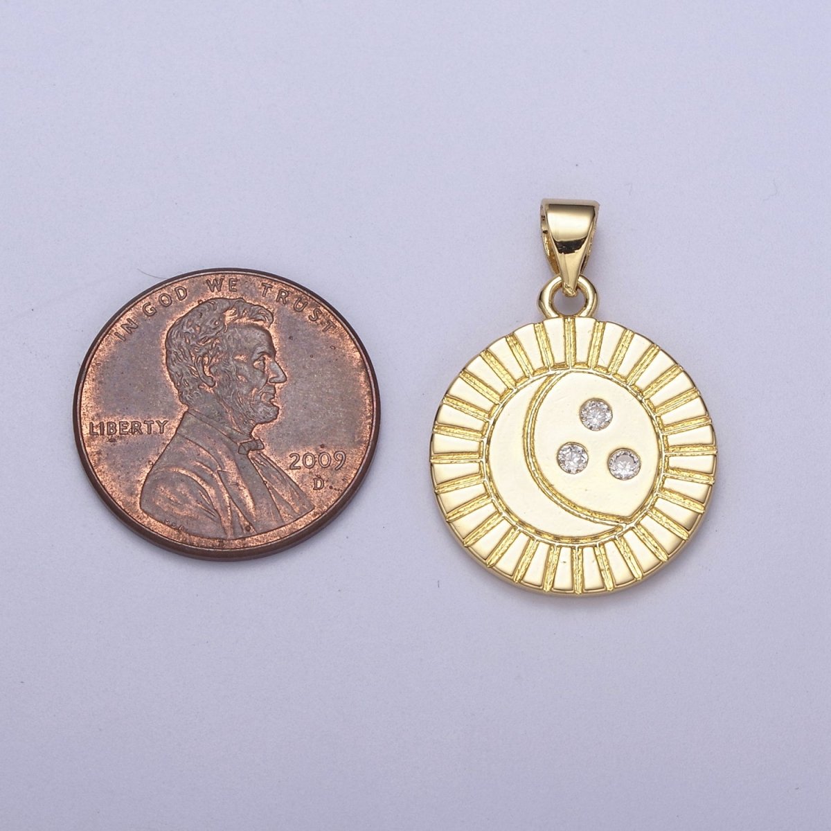 Mini Gold Round Coin Charm Moon Star Celestial Pendant H-154