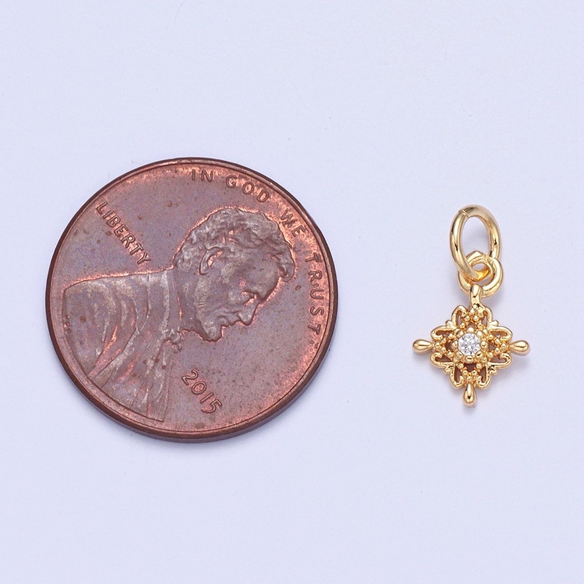 Mini Gold Star Charm Micro Pave Filigree Charm for add on Bracelet Necklace Earring | X-106