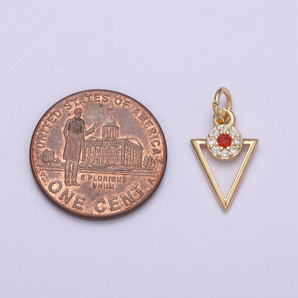 24K Gold Filled Red Micro Paved CZ Open Triangle Geometric Mini Charm | C581