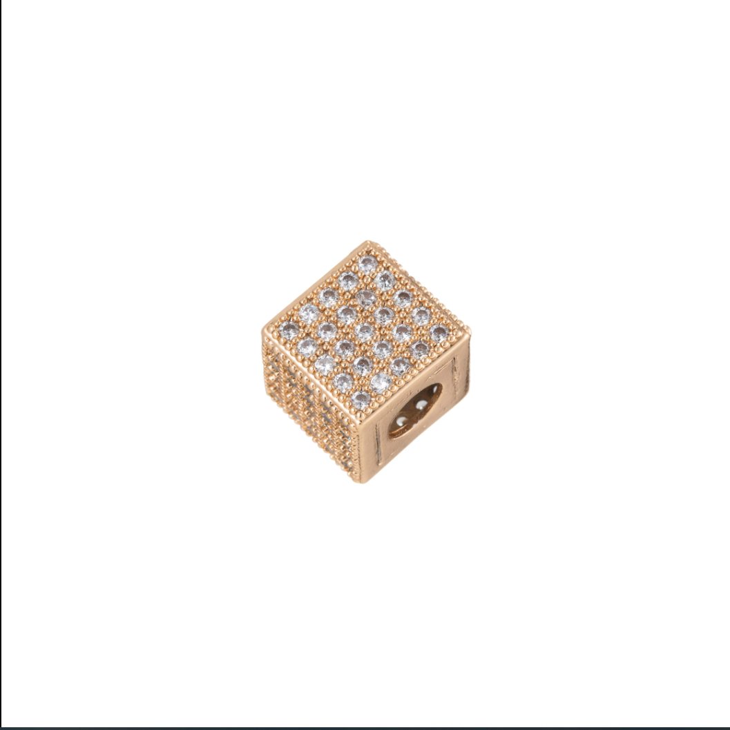 Mini Golden Square Crystal Beads Box CZ Gold Filled Geometric Square Rectangle Shape Jewelry Making Beads B-267
