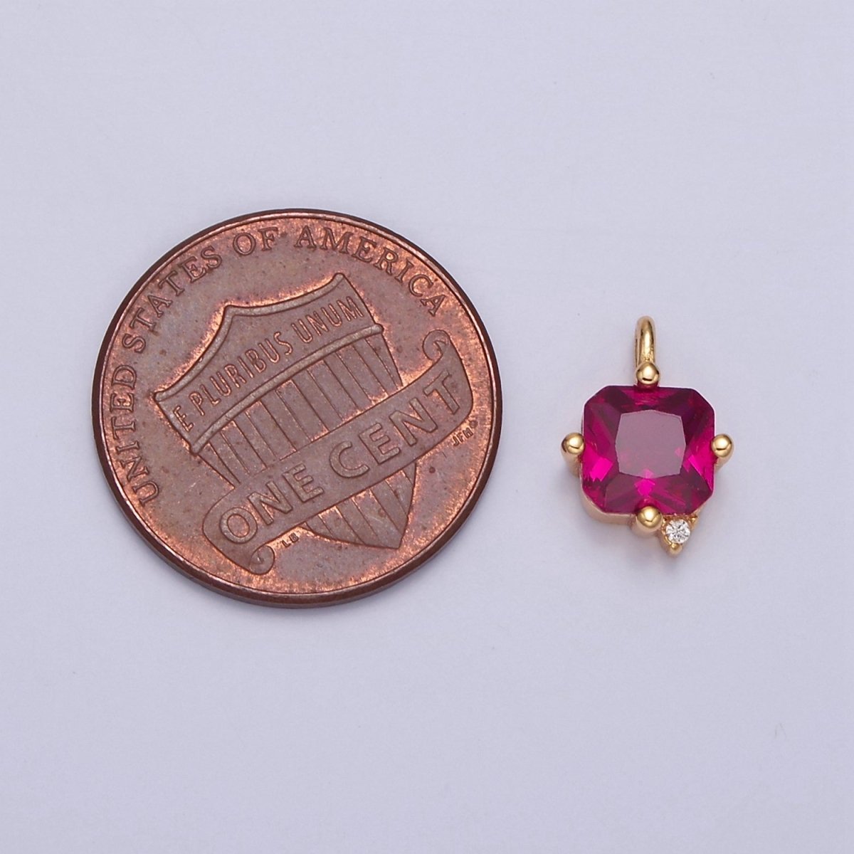 Mini Hot Pink Charm CZ Jewel necklace Square pendant, Gold jewelry J-600