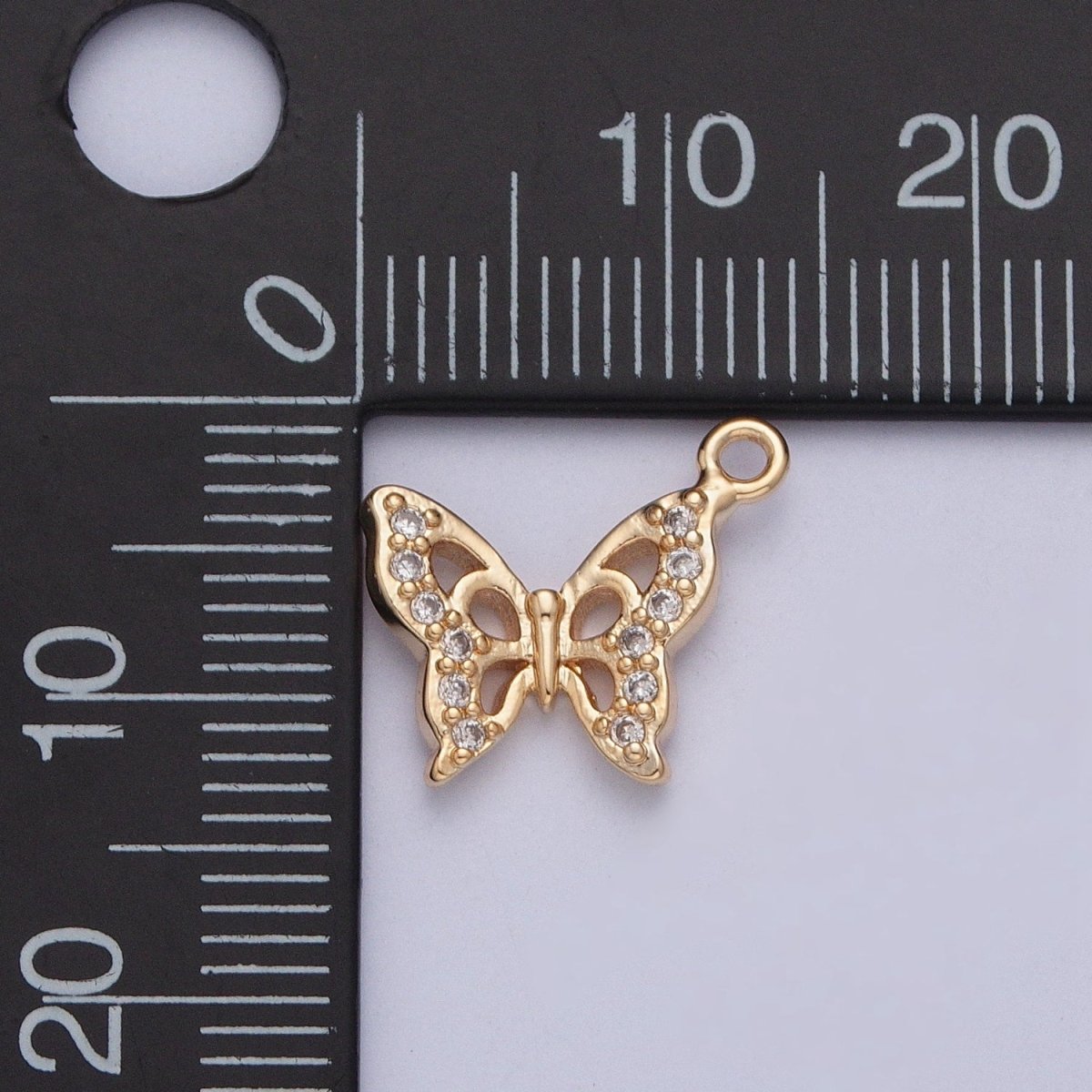 OS Mini Micro Paved Cubic Zirconia Gold Butterfly Mariposa Charm For Garden Jewelry Making | X-201