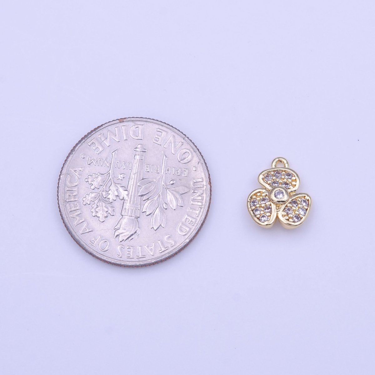 Mini Micro Paved CZ Beans Flower Nature Gold Charm | C-504